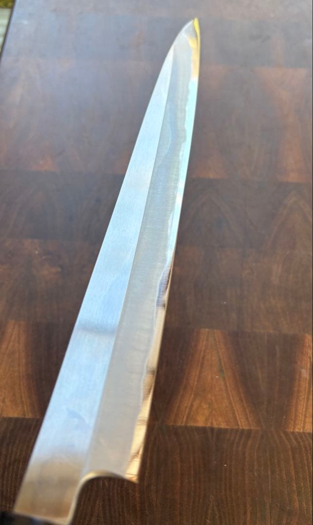 堺打刃物　紋鍛錬　青鋼　柳刃　9寸　270mm 包丁　和包丁　研ぎ済　水牛朴柄