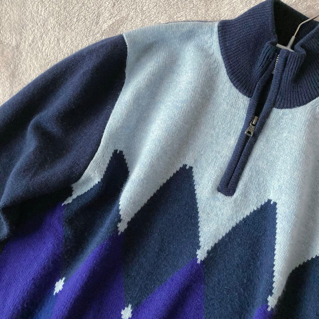 イタリア製バランタイン＊最高級カシミヤ100% アーガイルニット＊ネイビー×水色
