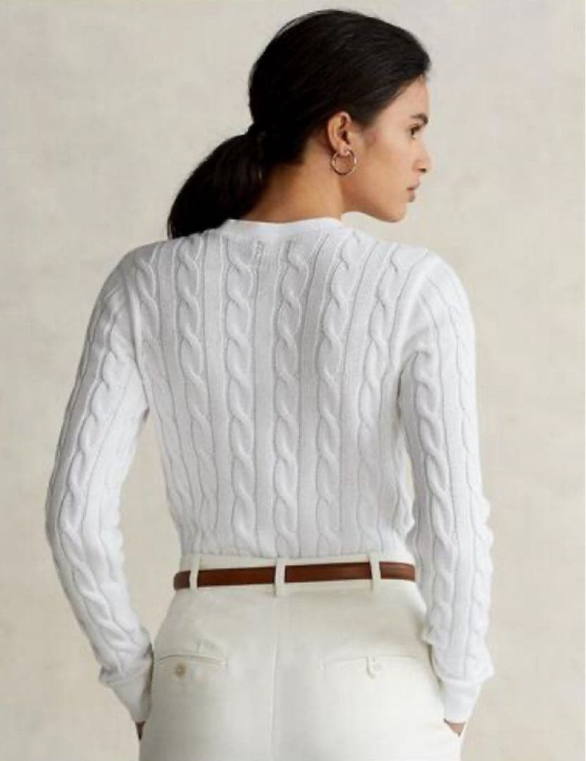 ポロラルフローレン❤️ケーブルニット　コットン　ネイビーポニー刺繍　白　L