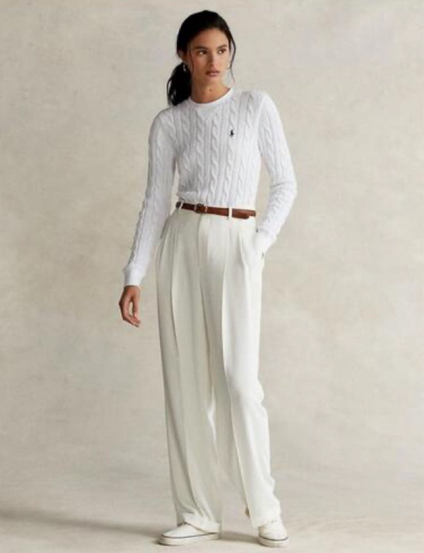 ポロラルフローレン❤️ケーブルニット　コットン　ネイビーポニー刺繍　白　L