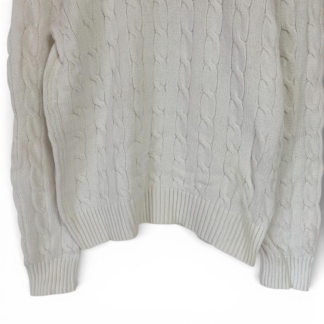 ポロラルフローレン❤️ケーブルニット　コットン　ネイビーポニー刺繍　白　L