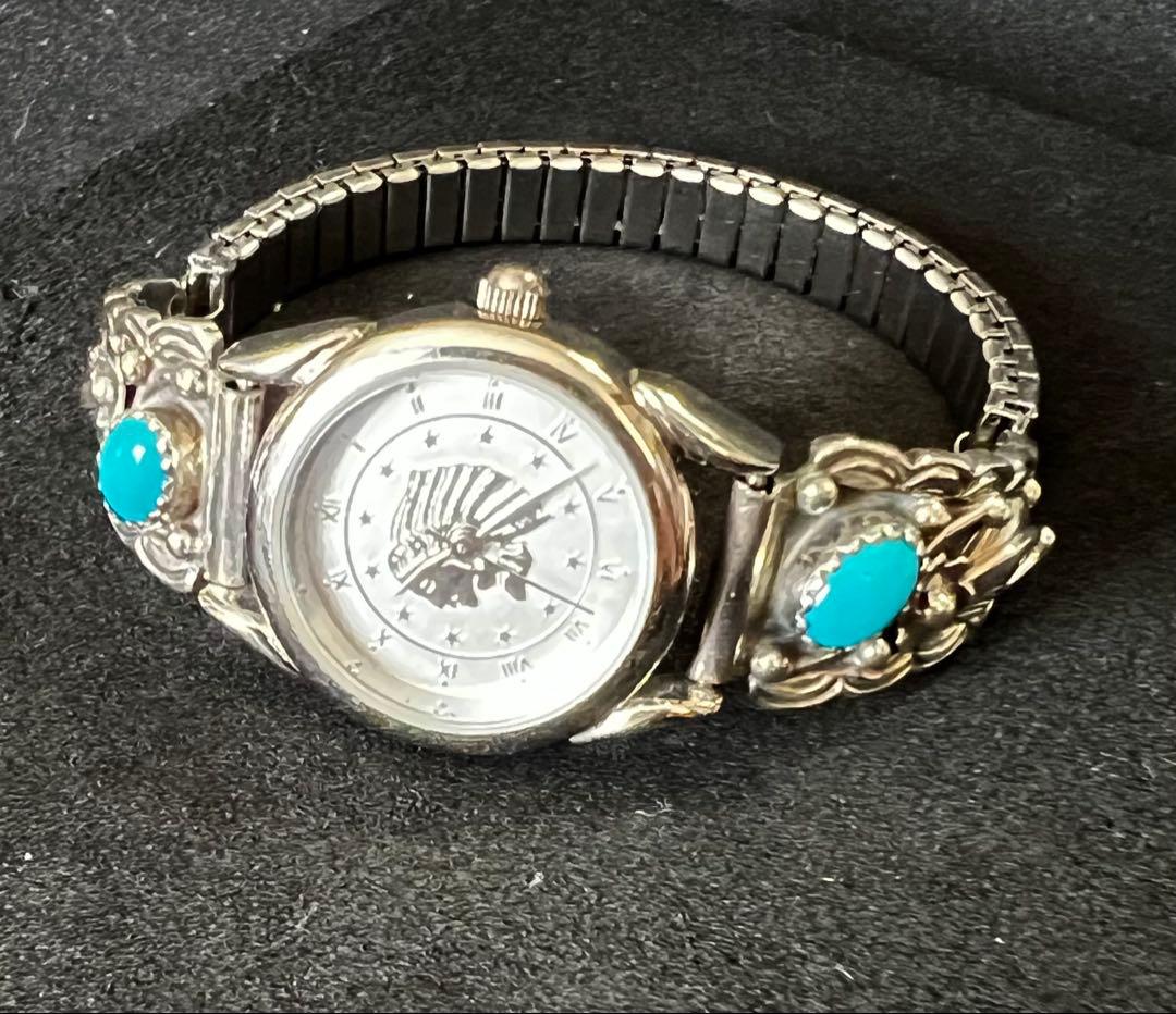 90年代インディアンジュエリーSV925ターコイズストーン付き腕時計