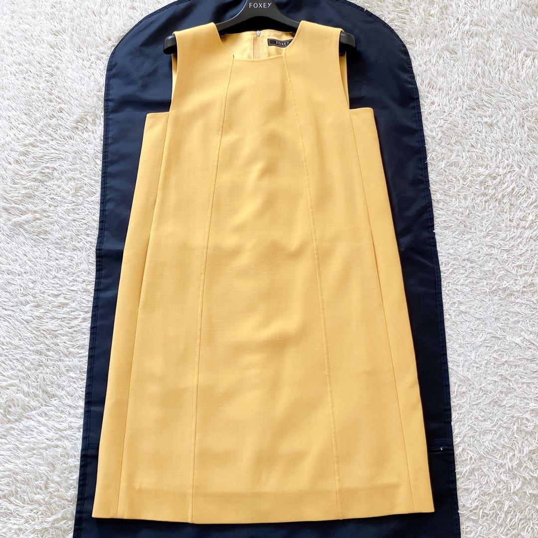 良品✨FOXEY　ノースリーブワンピース　ウール シルク 40 イエロー系