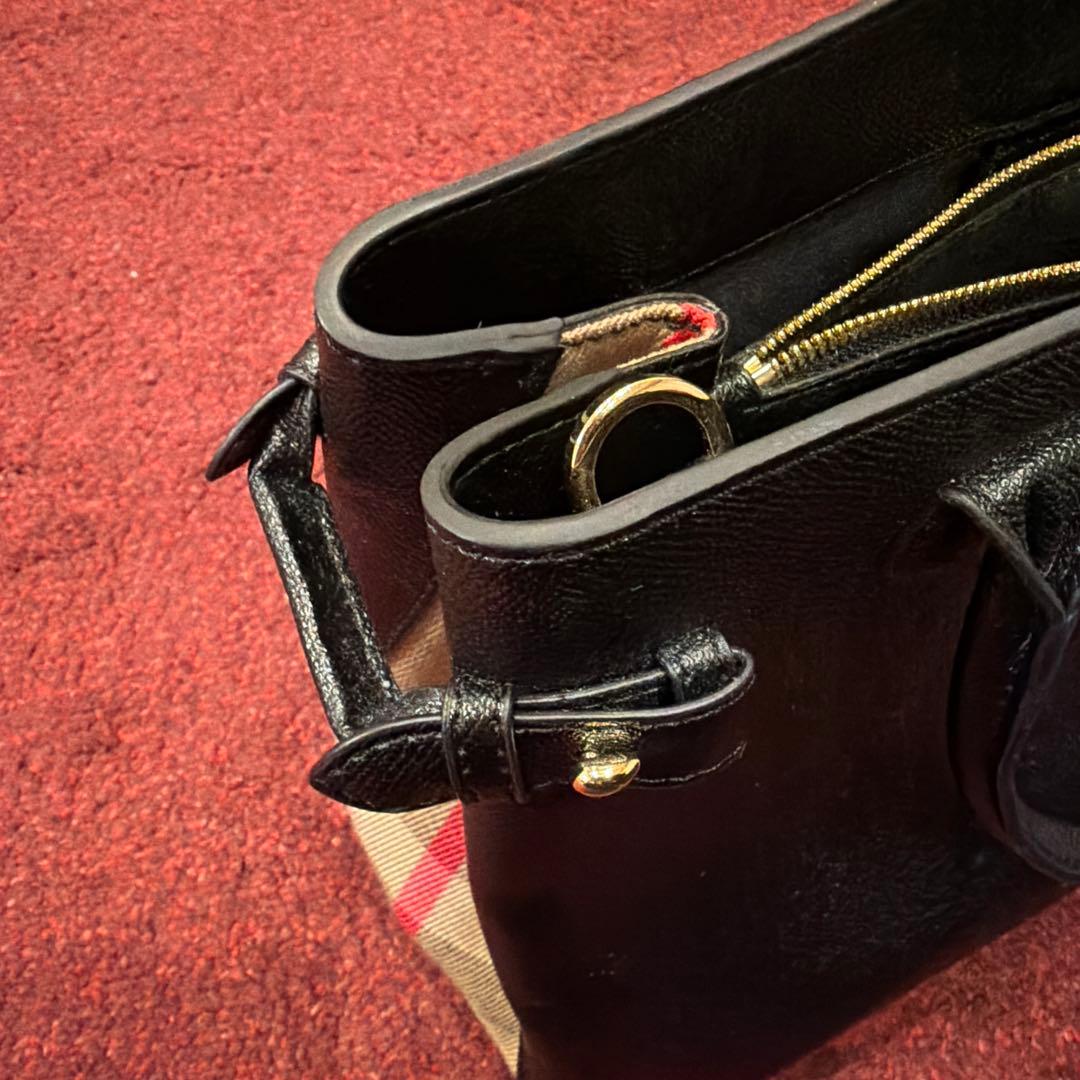 【最終値下げ】バーバリー レザー トートバッグ ブラック ノバチェック