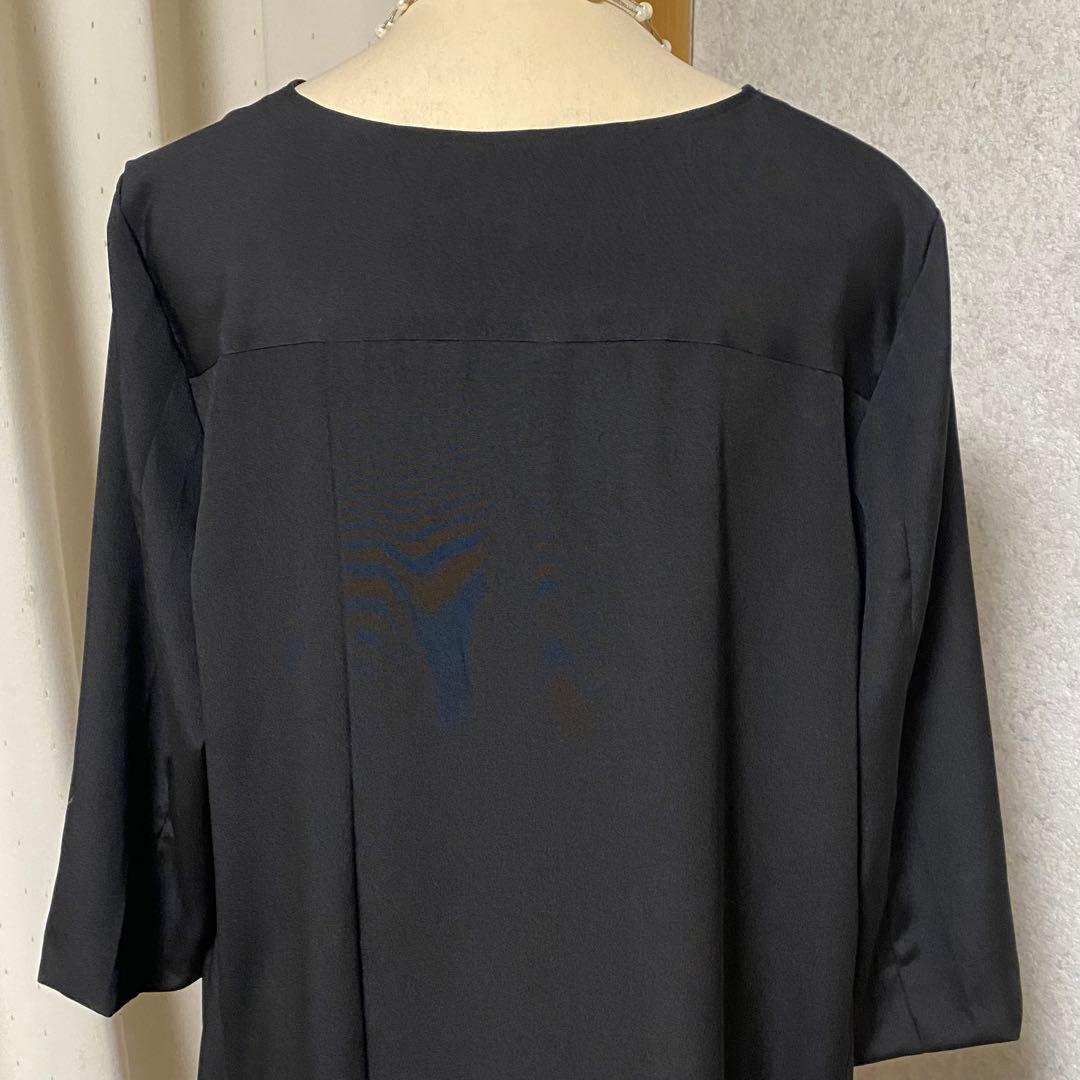 《LL 110cm》 黒留袖リメイク ヨーク切り替え 七分袖 ワンピース