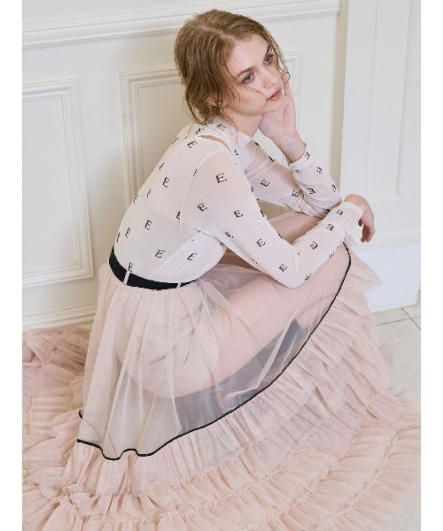 EIMY ISTOIRE チュールティアードレイヤードスカート ピンクベージュ