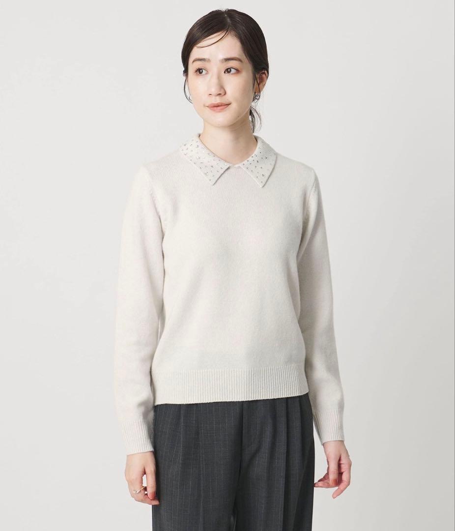 完売！UNITED ARROWS ユナイテッドアローズ★ラインストーンポロニット