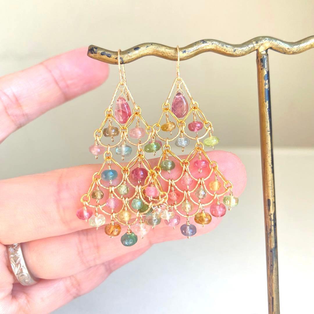 マルチカラートルマリンのシャンデリアピアス