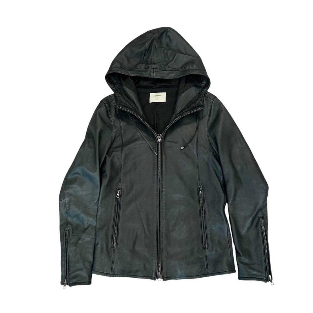 本革　STUDIOUS ラムレザー フーデッドライダース 黒 1（S）日本製　黒