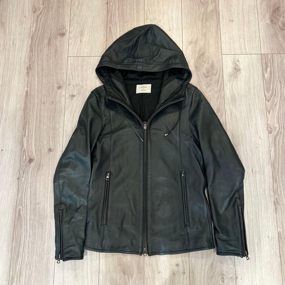 本革　STUDIOUS ラムレザー フーデッドライダース 黒 1（S）日本製　黒