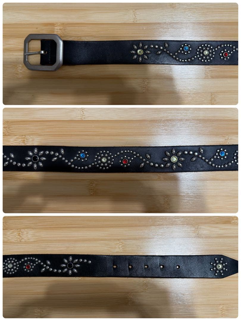 美品⭐️TMT⭐️フラワーシルバースタッズ⭐️マルチカラーストーン⭐️ブラックレザー⭐️M