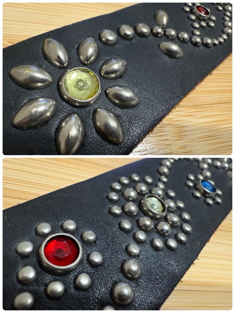 美品⭐️TMT⭐️フラワーシルバースタッズ⭐️マルチカラーストーン⭐️ブラックレザー⭐️M