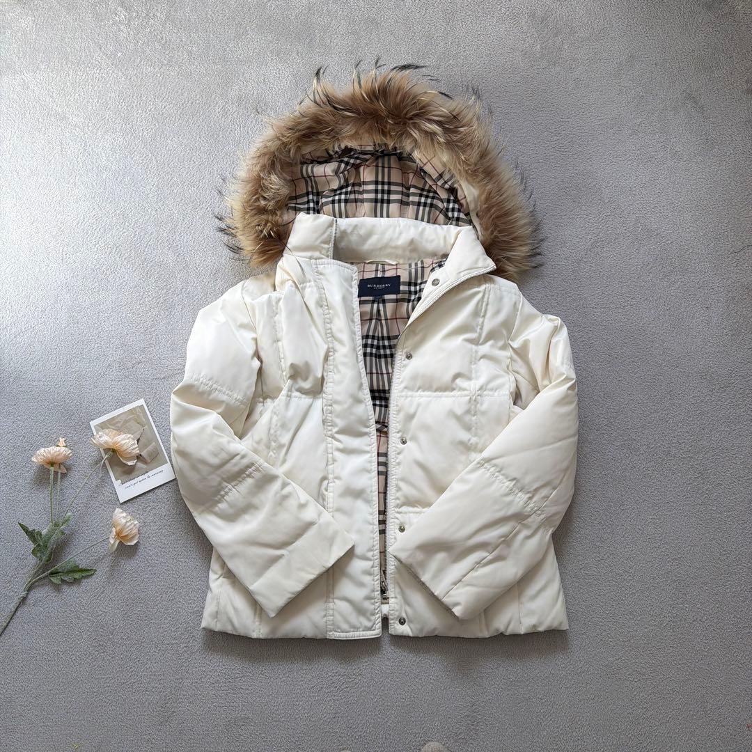 【BURBERRY】 ダウン フェザー ジャケット コート 40 白 ファー