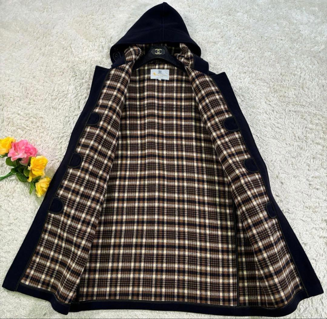 アクアスキュータム　ギンガムチェック　カシミヤ　ウール　ダッフルコート　M