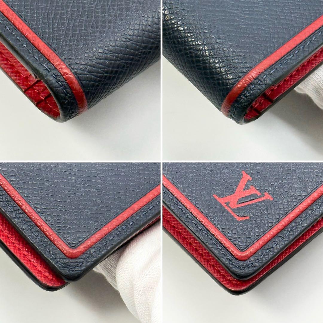 極美品IC内蔵✨ルイヴィトン タイガ ポルトフォイユブラザ 長財布 ネイビー×赤