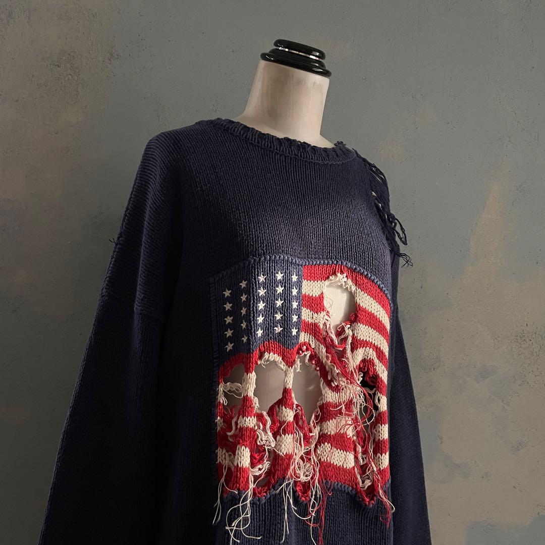90's john ashford”麻綿”星条旗”Boro knit