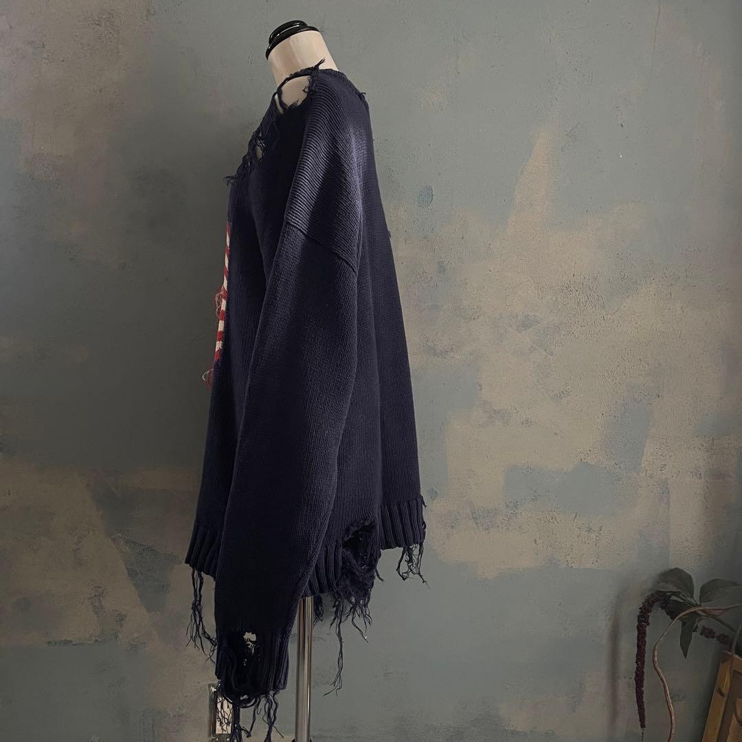 90's john ashford”麻綿”星条旗”Boro knit