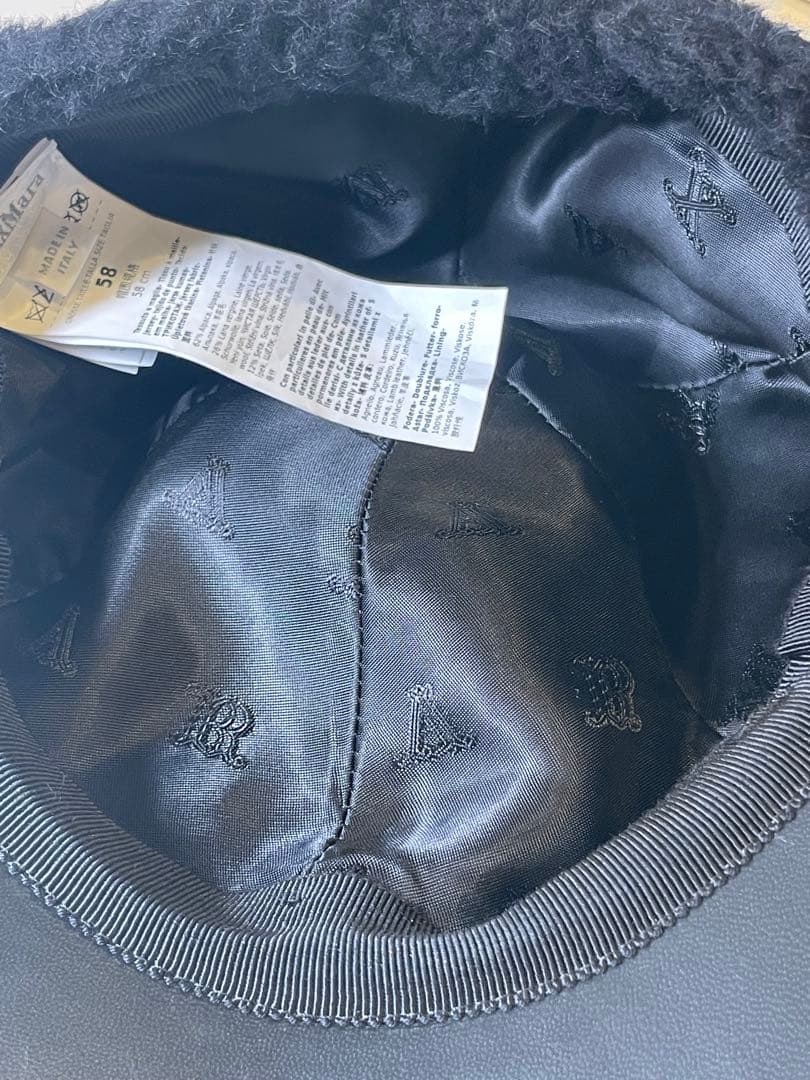 【極美品】MaxMara 冬物ファーキャップ 黒 58cm 定価72000円