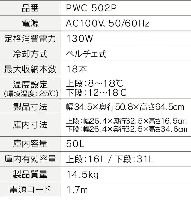 IRIS OHYAMA アイリスオーヤマ ワインセラー PWC-502P-B