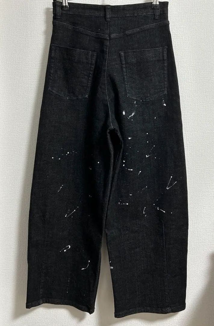ayane アヤン　ペイント加工バレルレッグデニムパンツ　ブラック36