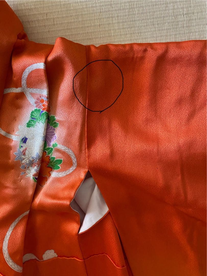 7歳七五三着物 オレンジ色 花柄刺繍付き　全セット