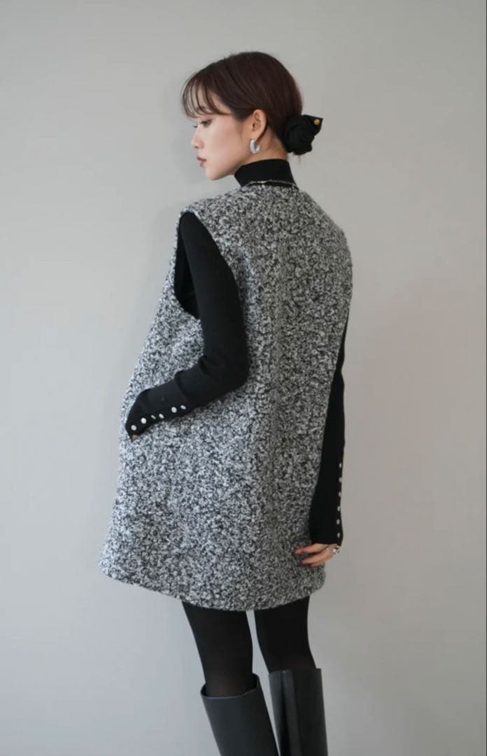 lumier ミックスループヤーンニットミニワンピース/GRAY