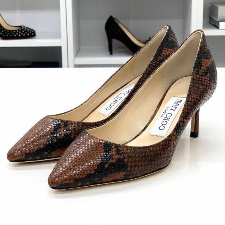 未使用 ジミーチュウ パイソン パンプス ブラウン ブラック