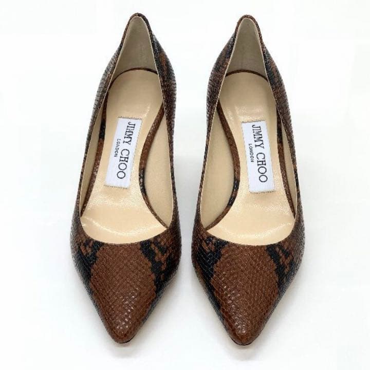 未使用 ジミーチュウ パイソン パンプス ブラウン ブラック