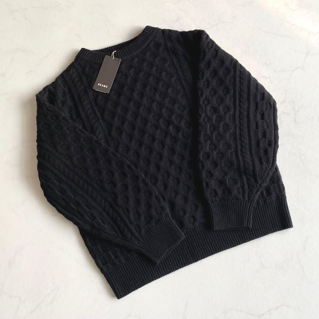 Demi-Luxe BEAMS カシミヤ混 アラン プルオーバーニット ブラック