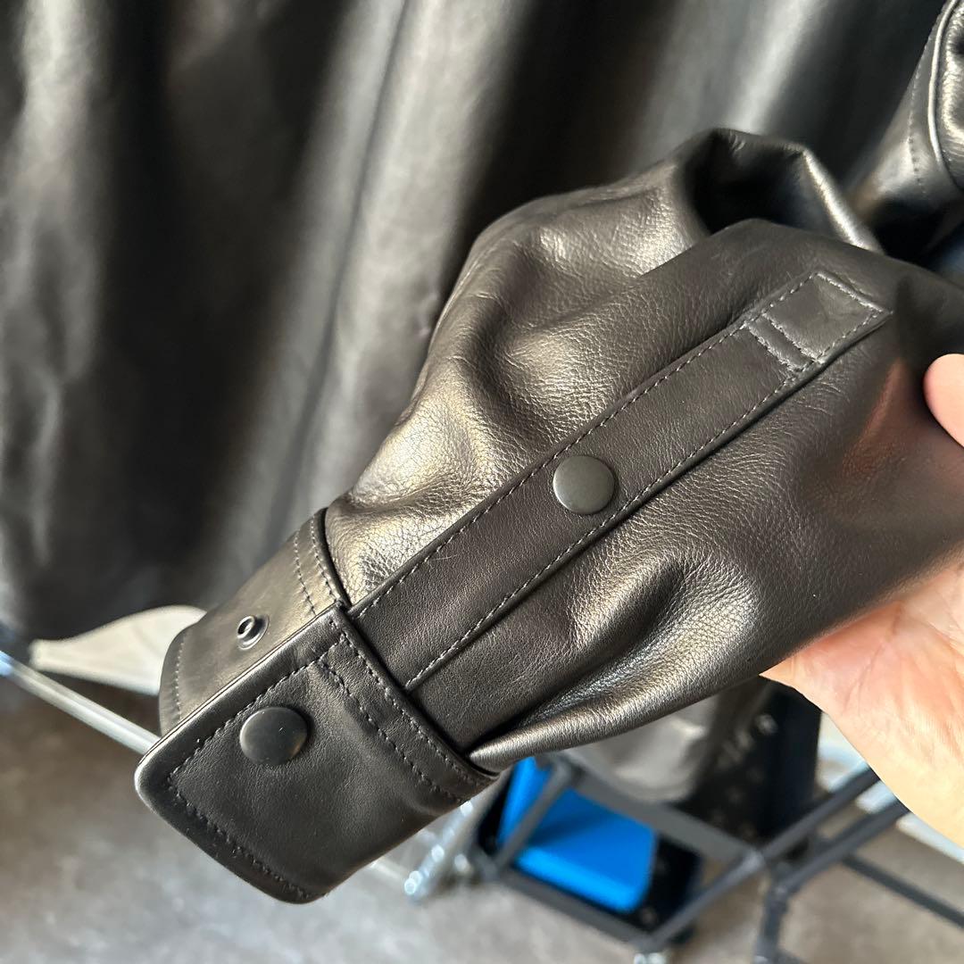 1.3mm 水染めカーフ使用 ロング丈レザーシャツ 一点物 サンプル L相当