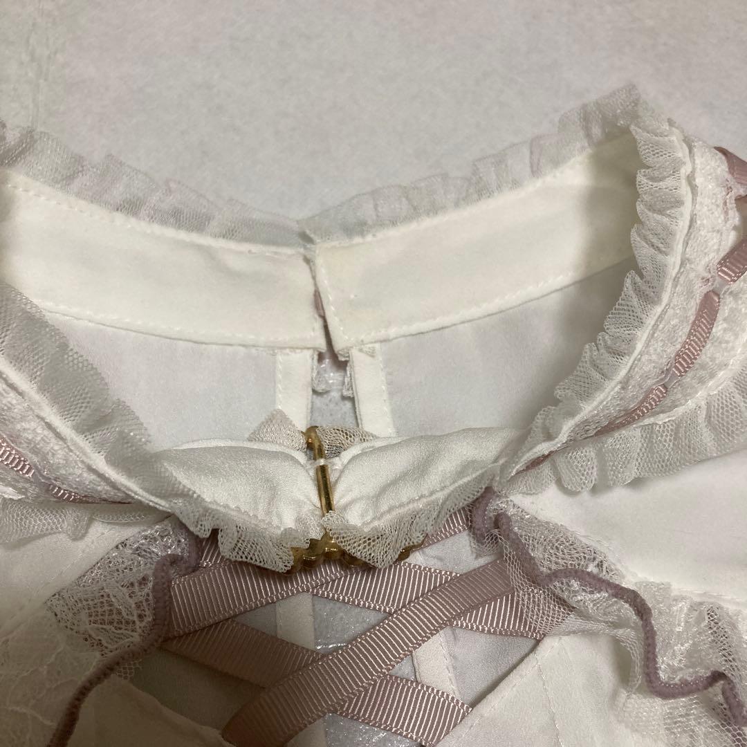 LIZLISA トップス 3つリボンハートチョーカーブラウス ピンク ホワイト