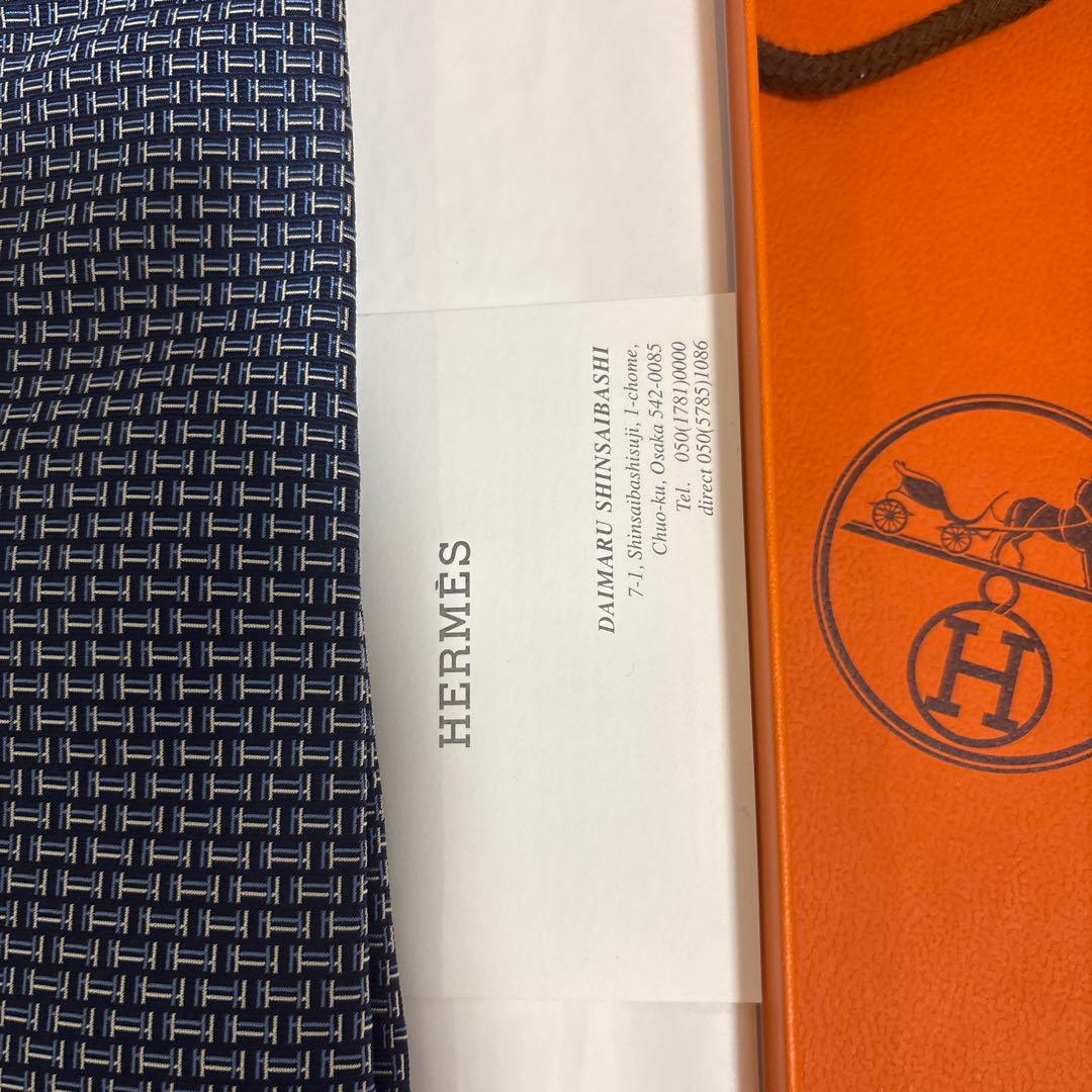 HERMES ネイビー 幾何学模様 ネクタイ