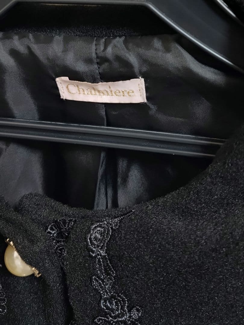 黎*中様 パールリボンショートコート　黒　ブラック　Chalmiere　シャルミ