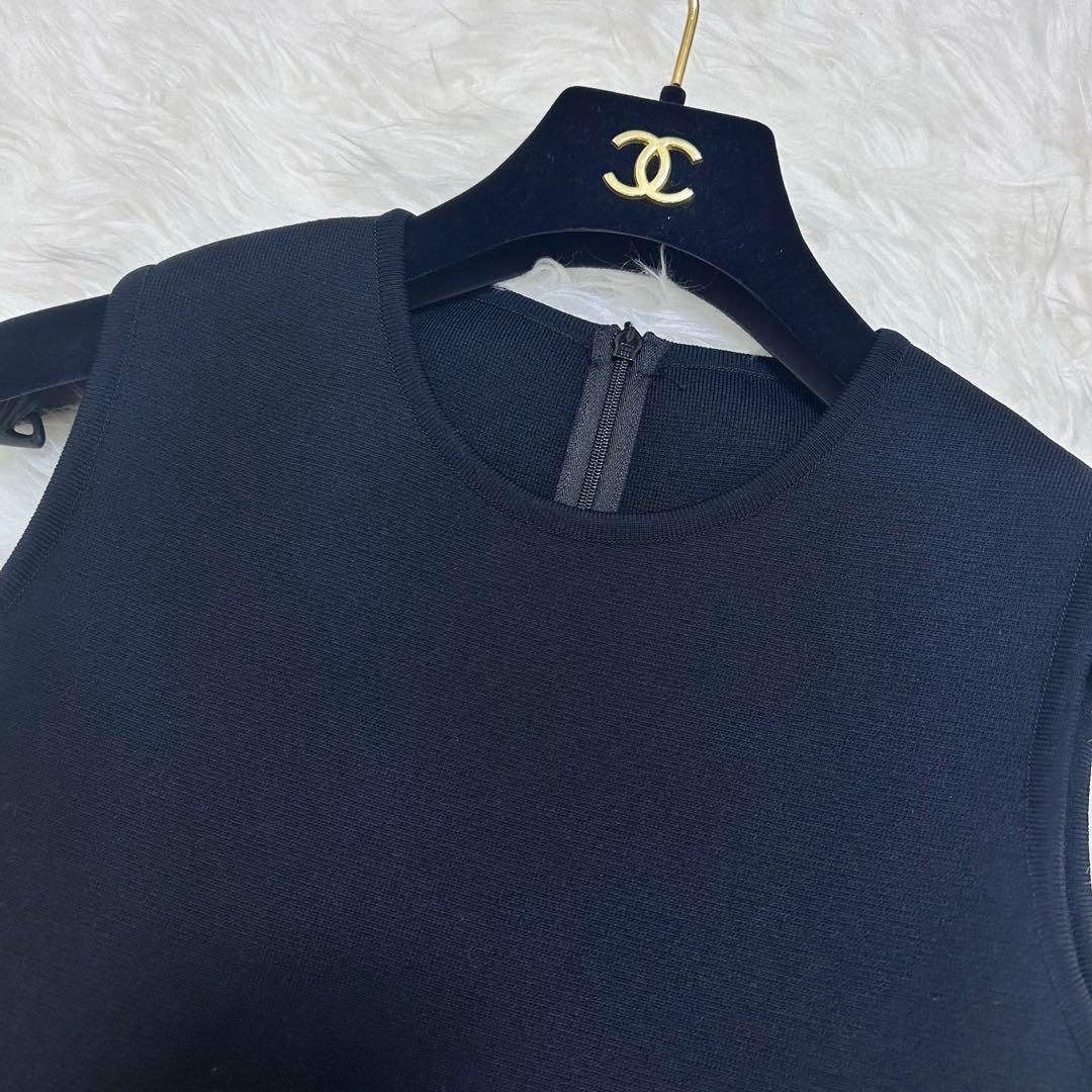 美品♡FOXEY サイドプリーツニットワンピース　フレア　38 ダークネイビー