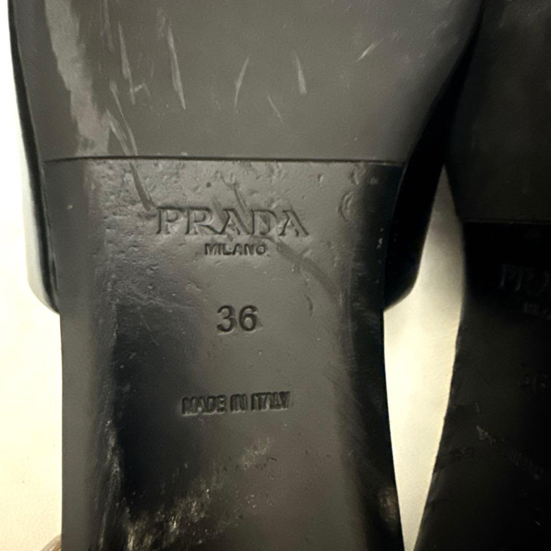 PRADA プラダ ロゴ ミュール サンダル 36 黒 ブラック　フラット