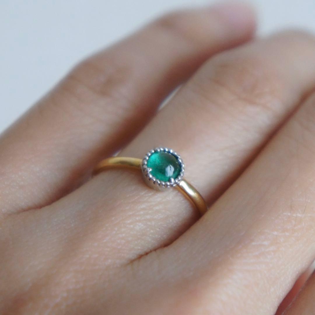 エメラルド カボション リング K18 プラチナ エメラルドハンター