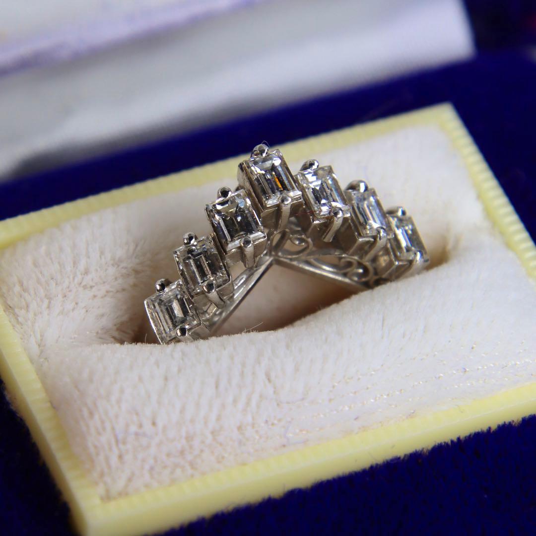 天然ダイヤ1.05ct Pt900 V字リング 6g 10号