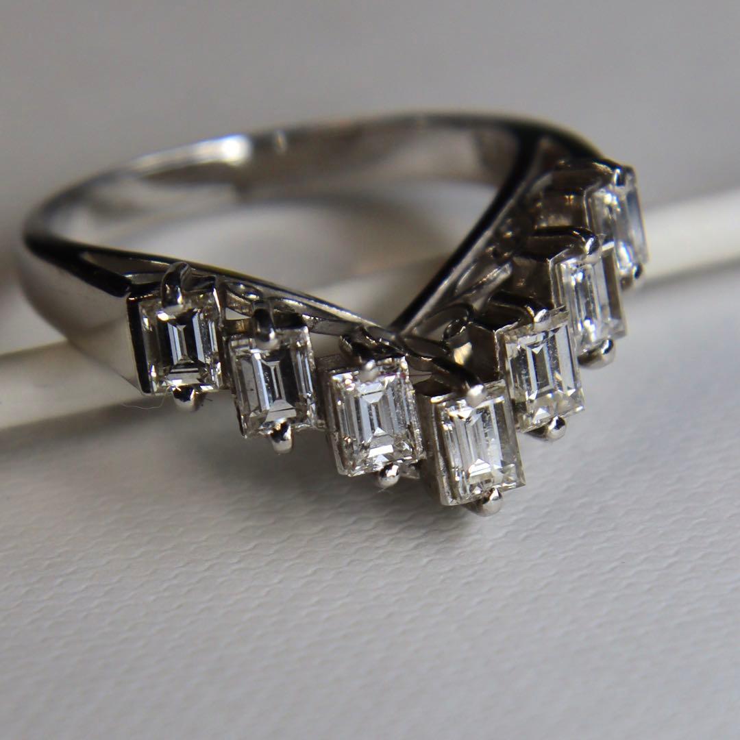 天然ダイヤ1.05ct Pt900 V字リング 6g 10号