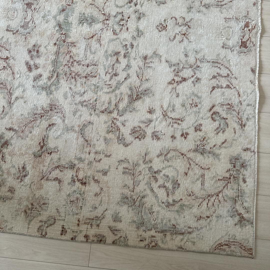 トルコ ヴィンテージラグ A27超大判 レア クリーム セージグリーン ベージュ