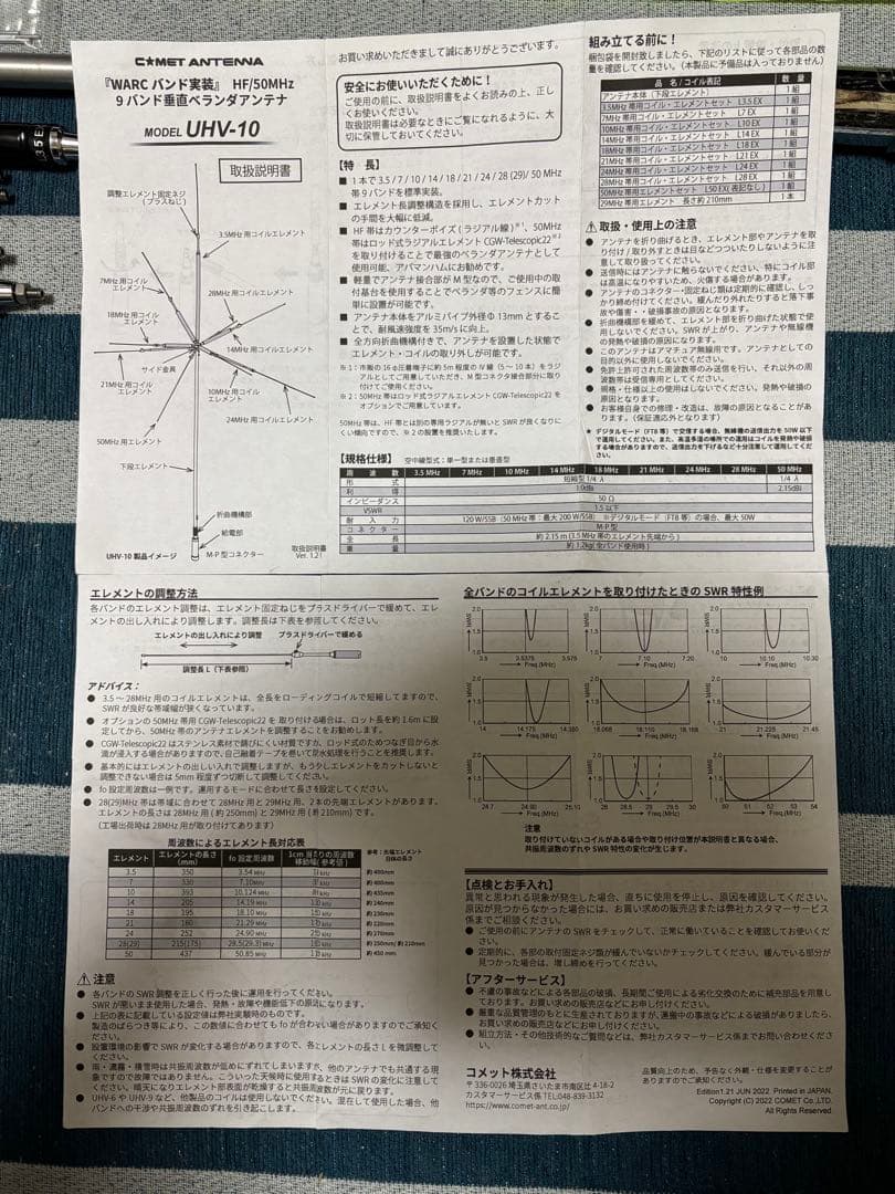 コメットHF/50MHz UHV-10アンテナ　　　　専用50mhzロッドANT
