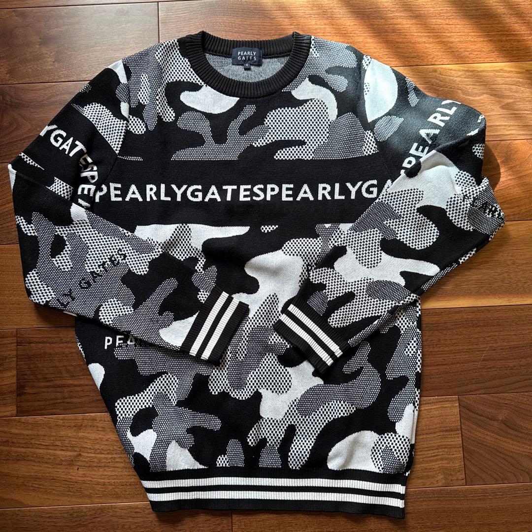 パーリーゲイツ　メンズ　ゴルフウェア　ブラック　ニット　カモフラ　迷彩