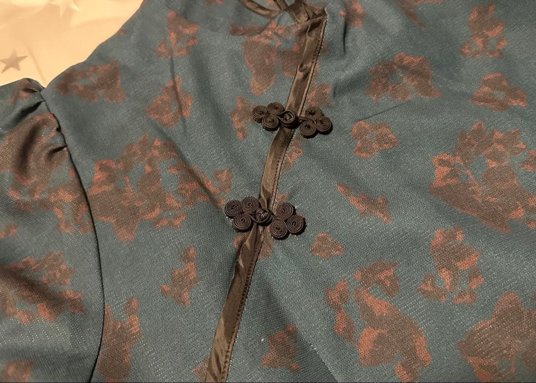 yarden ワンピース Leaf pattern china ダークグリーン