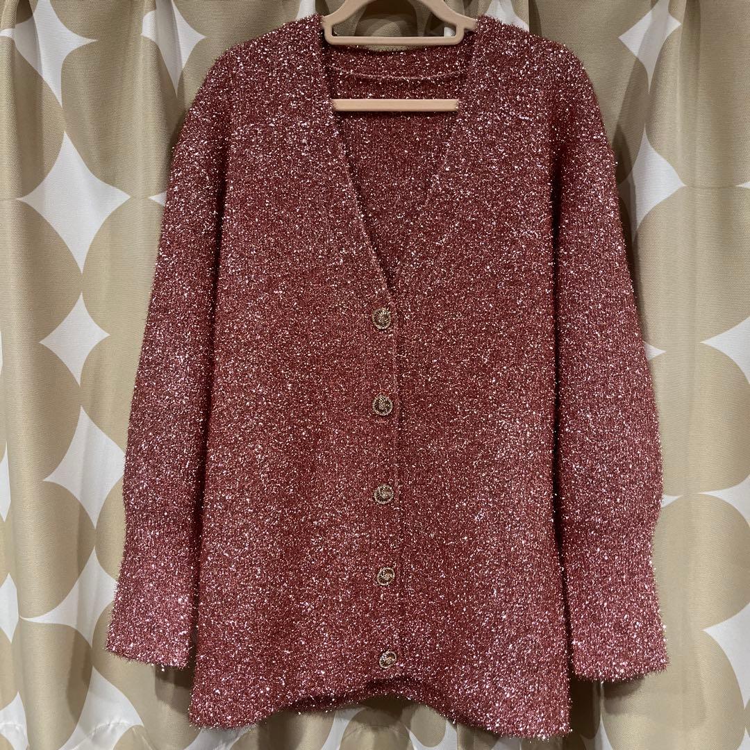 【LOULOU WILLOUGHBY】フィルムラメミドルカーディガン