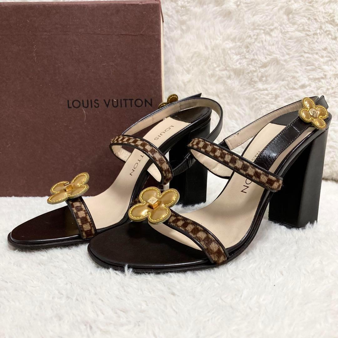 ルイヴィトン ダミエ ソバージュ サンダル ミュール ハラコ フラワーロゴ 靴
