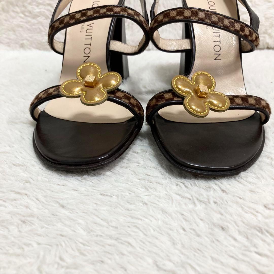 ルイヴィトン ダミエ ソバージュ サンダル ミュール ハラコ フラワーロゴ 靴