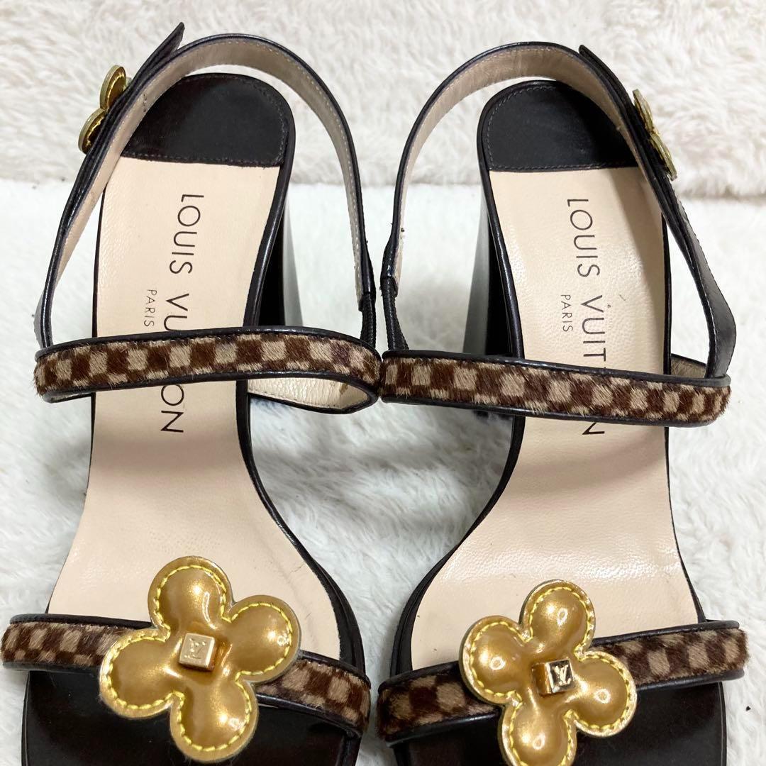 ルイヴィトン ダミエ ソバージュ サンダル ミュール ハラコ フラワーロゴ 靴