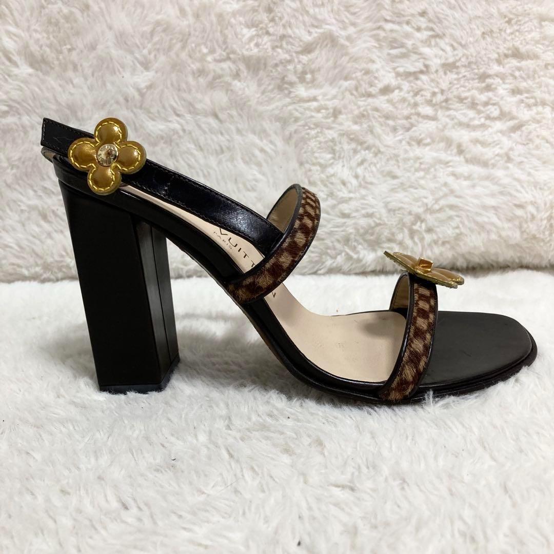 ルイヴィトン ダミエ ソバージュ サンダル ミュール ハラコ フラワーロゴ 靴