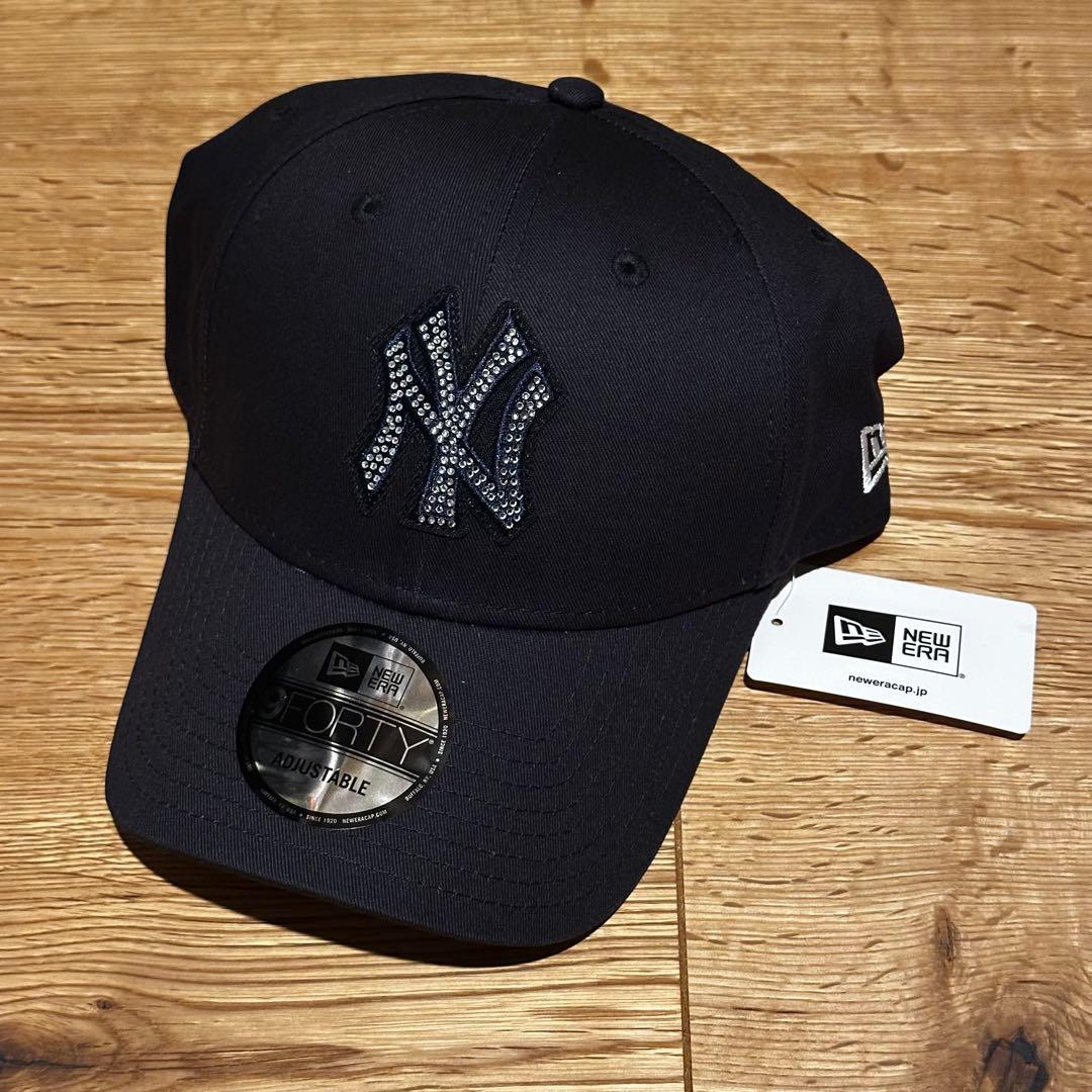 新品 ニューエラ キャップ 9FORTY MLB ライン ストーン ネイビー