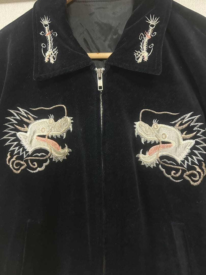 VINTAGE 別珍　ブラック　ドラゴンヘッドスカジャン