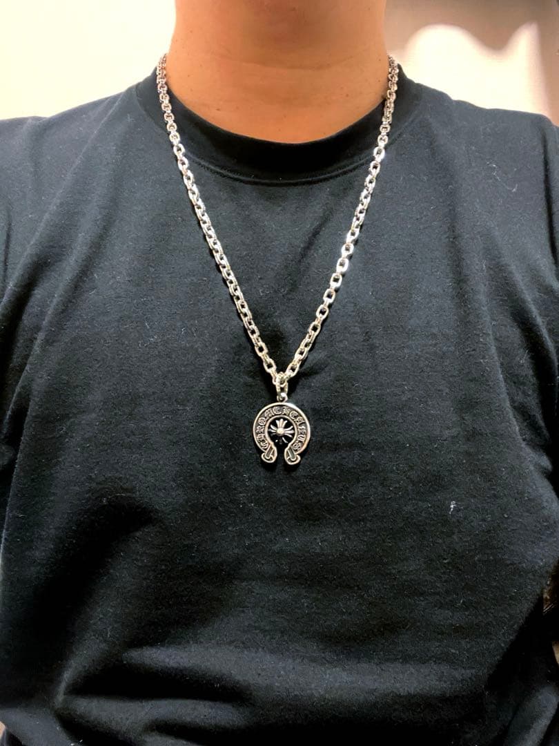 シルバー調 ペーパーチェーンネックレス ペンダント 刻印あり